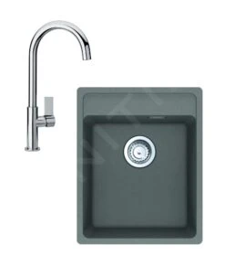 Franke Colonnes - Ensemble G240, évier En Fragranit MRG 610-37 RTL Et Mitigeur FP 0408.031, Gris Pierre / Chrome 114.0675.648