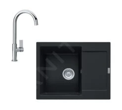 Franke Colonnes - Set G165, évier En Fragranit MRG 611-62 Et Mitigeur FP 0408.031, Noir Mat / Chrome 114.0650.567