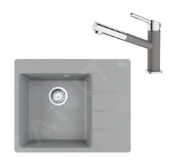 Franke Colonnes - Set G215, évier En Fragranit CNG 611-62 TL / 2 Et Mitigeur FC 3055.084, Pierre Grise / Chrome 114.0650.773
