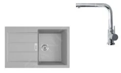 Franke Colonnes - Ensemble T82, évier En Tectonite S2D 611-78 Et Robinetterie FN 0147.031, Gris/chrome 143.0618.718