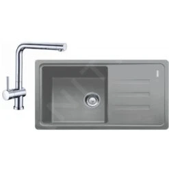 Franke Colonnes - Kit De Cuisine G120, évier En Fragranit BSG 611-78/39, Pierre Grise + Robinet SAMOA, Chrome 114.0440.885