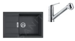 Franke Colonnes - Ensemble T89, évier En Tectonite S2D 611-78 XL Et Robinetterie FN 0642.031 ECO, Noir/chrome 143.0618.747