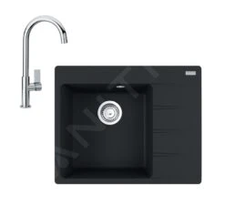 Franke Colonnes - Set G214, évier En Fragranit CNG 611-62 TL / 2 Et Mitigeur FP 0408.031, Noir Mat / Chrome 114.0650.764
