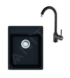 Franke Colonnes - Ensemble G241, évier En Fragranit MRG 610-37 RTL Et Mitigeur FP 9000.071, Onyx 114.0675.656