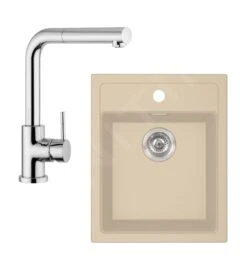 Franke Colonnes - Ensemble De Cuisine T51, évier En Tectonite SID 610-40 Et Mitigeur FN 0147.031, Beige / Chrome 143.0675.708