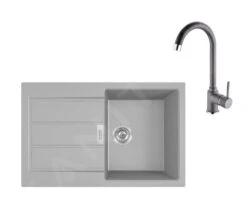 Franke Colonnes - Ensemble De Cuisine T105, évier En Tectonite S2D 611-78 Et Mitigeur FP 9000.084, Gris 143.0675.731