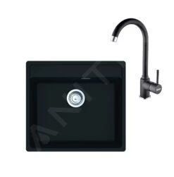 Franke Colonnes - Ensemble G245, évier En Fragranit MRG 610-52 RTL Et Mitigeur FP 9000.071, Onyx 114.0675.638