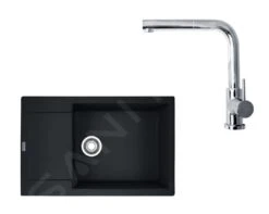 Franke Colonnes - Set G76, évier En Fragranit MRG 611-78 BB Et Mitigeur FN 0147.031, Noir Mat / Chrome 114.0650.575