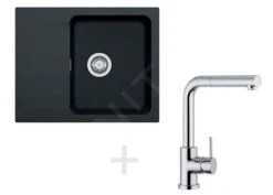 Franke Colonnes - Set De Cuisine T24, évier En Tectonite OID 611-62, Noir + Robinet FN 0147, Chrome 114.0323.944