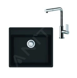 Franke Colonnes - Ensemble G247, évier En Fragranit MRG 610-52 RTL Et Mitigeur FN 7394.031, Onyx / Chrome 114.0675.634