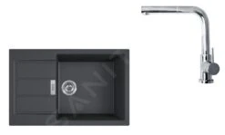 Franke Colonnes - Ensemble T88, évier En Tectonite S2D 611-78 XL Et Robinetterie FN 0147.031, Noir/chrome 143.0618.741