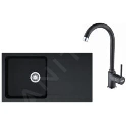 Franke Colonnes - Kit De Cuisine T41. évier En Tectonite OID 611, Noir + Robinet FP 9900.099, Noir 114.0441.337